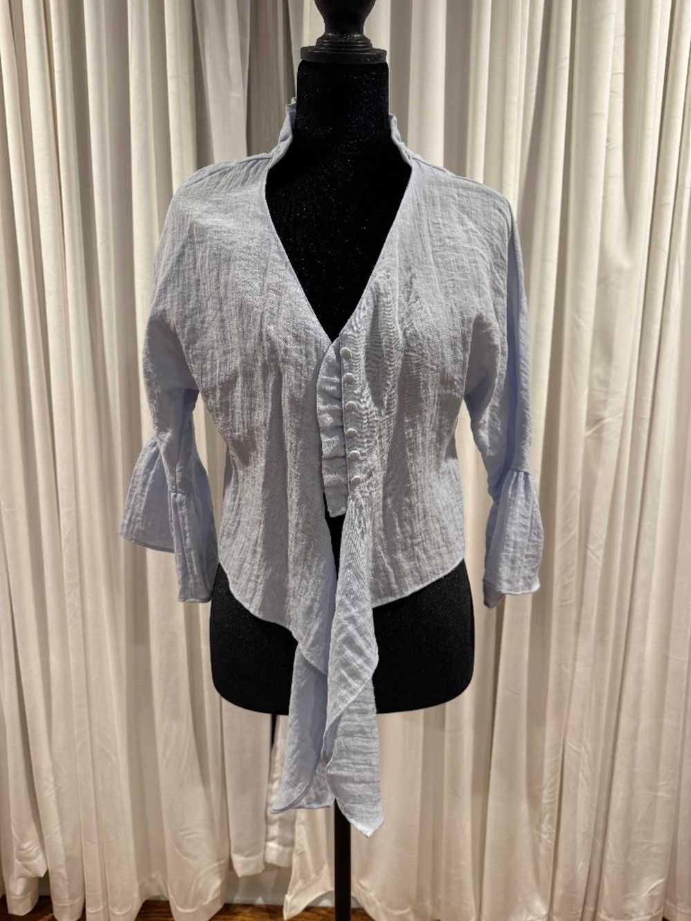 Zara Basic light blue button top with tie front